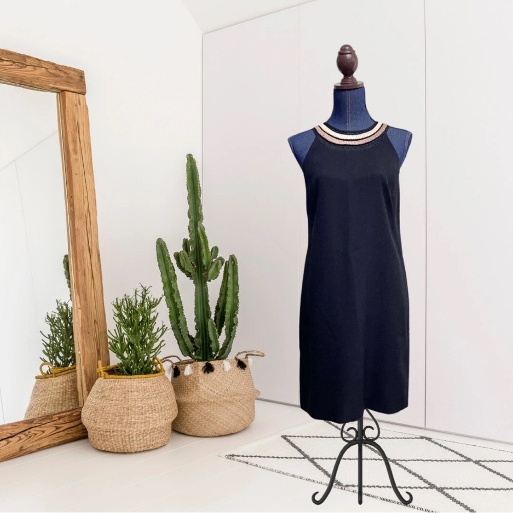 Ann Taylor High Neck Ribbon Neckline Dress